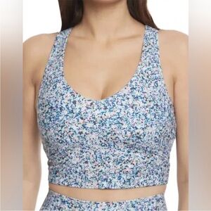 SAGE Collective Ditsy Floral Workout Crop Top Sports Bra Blue Size Small